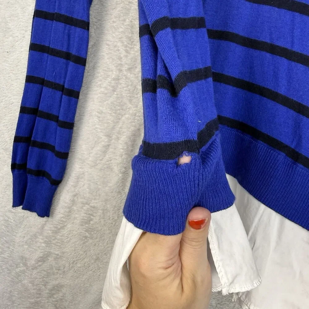 Ralph Lauren Layered Faux Collared Shirt Sweater Womens Large Blue Stripe Preppy